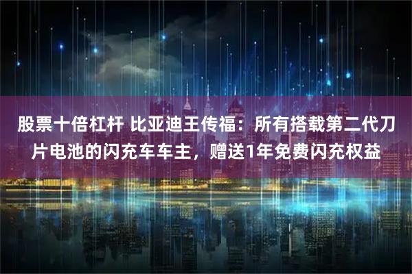 股票十倍杠杆 比亚迪王传福：所有搭载第二代刀片电池的闪充车车主，赠送1年免费闪充权益